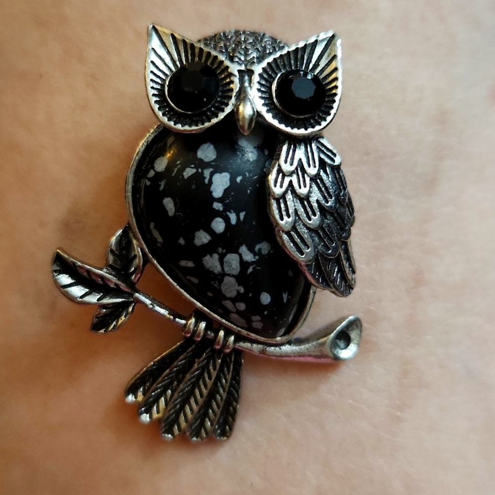 owl pendent silver and black.